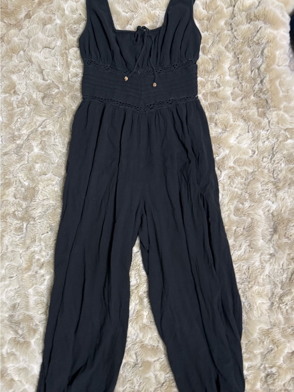 Free People Black Sleeveless Smocked-Waist Wide-Leg Jumpsuit